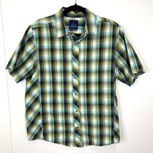 Prana Shirt Mens Size Small Short Sleeve Pearl Snap Plaid Outdoor Hiking